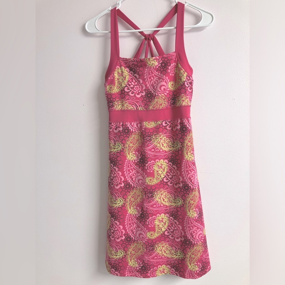 Women’s Sundress, Small, Pink/Lime Green, Bodycon, Cross Straps, Paisley, Soybu
